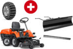 Husqvarna Frontmäher R 112C5 mit Mähdeck Combi 85 – Winterpaket mit Schneeschild, Gummileiste und Schneeketten