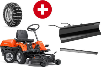 Husqvarna Frontmäher R 112C5 mit Mähdeck Combi 85 – Winterpaket mit Schneeschild, Gummileiste und Schneeketten