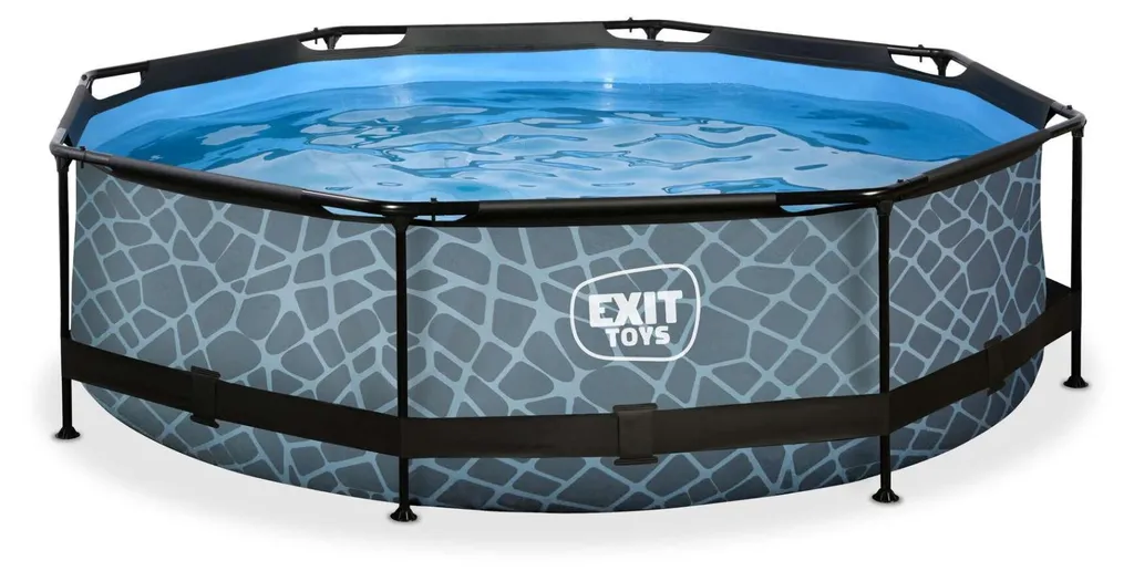 44dacc11f0c7cab2a7fb8cc34db6adff EXIT Stone Rahmenpool ø300, Aufstellpool, mit Filterpumpe, Rund, Grau – Bild 1