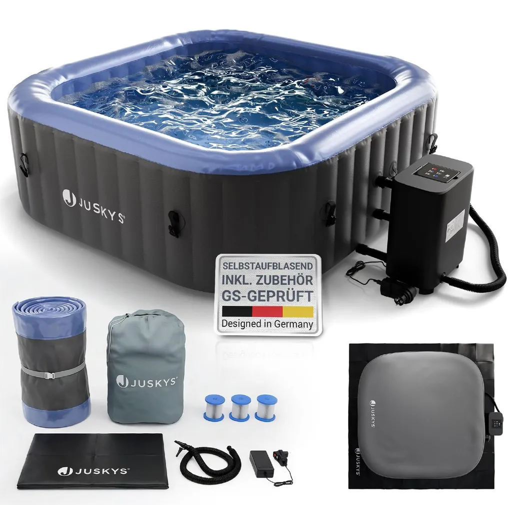 4ecbfd3e62928b9a1d80b9f499ab33a9 Juskys® Whirlpool SpaLuxe Grau/Blau - 3000W 130 Düsen aufblasbar 185x185x65 cm – Bild 1