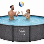 HAF - Swing Metal Frame Pool rund Grau Fischgräte (Ø 366 cm, 91 cm tief) - Gartenpool mit 8.300 Liter - Robust, UV-geschützt & korrosionsbeständig