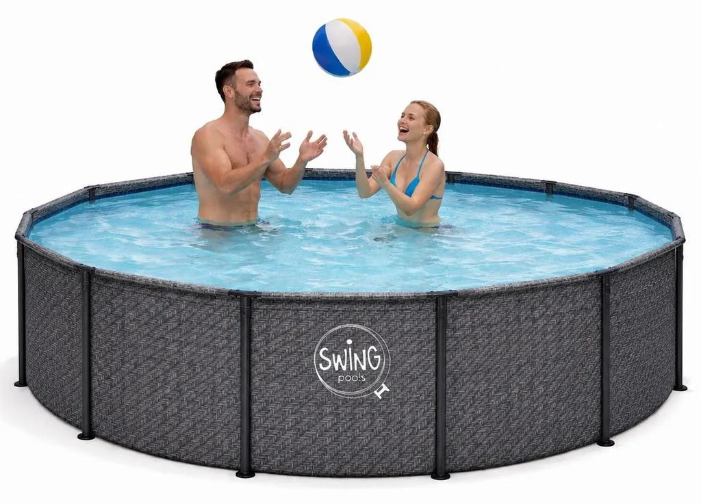 7a67b05442fd6bee16d2d382527d49ff HAF - Swing Metal Frame Pool rund Grau Fischgräte (Ø 366 cm, 91 cm tief) - Gartenpool mit 8.300 Liter - Robust, UV-geschützt & korrosionsbeständig – Bild 1