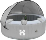 HOME DELUXE - Outdoor Whirlpool - SPLASH + Kissen, Getränkehalter und Sonnendach - Farbe: Grau - ⌀ 208 cm, 130 Luftdüsen - inkl. Abdeckung, Reparaturset, Filterset I Außen Spa für 6 Personen
