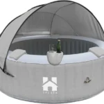 HOME DELUXE - Outdoor Whirlpool - SPLASH + Kissen, Getränkehalter und Sonnendach - Farbe: Grau - ⌀ 208 cm, 130 Luftdüsen - inkl. Abdeckung, Reparaturset, Filterset I Außen Spa für 6 Personen