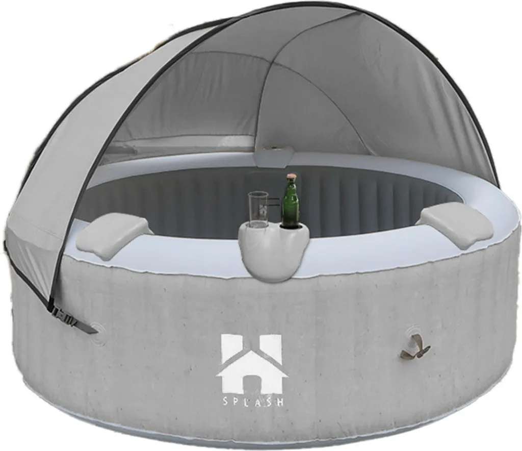 8710dad95edb349899c13b0b098af9fa HOME DELUXE - Outdoor Whirlpool - SPLASH + Kissen, Getränkehalter und Sonnendach - Farbe: Grau - ⌀ 208 cm, 130 Luftdüsen - inkl. Abdeckung, Reparaturset, Filterset I Außen Spa für 6 Personen – Bild 1