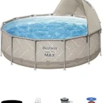 BESTWAY Steel Pro Max™ Rohr-Aufstellpool-Set 396 x 107 cm – rund (mit Kartuschenfilter, Markise, Abdeckung, Leiter)