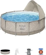 BESTWAY Steel Pro Max™ Rohr-Aufstellpool-Set 396 x 107 cm – rund (mit Kartuschenfilter, Markise, Abdeckung, Leiter)